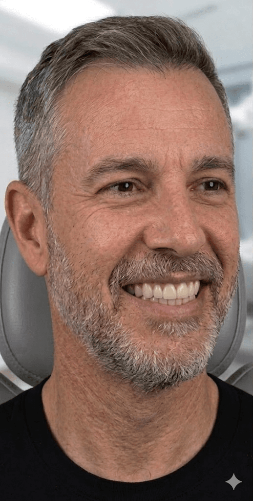 Sorriso após reabilitação com implante